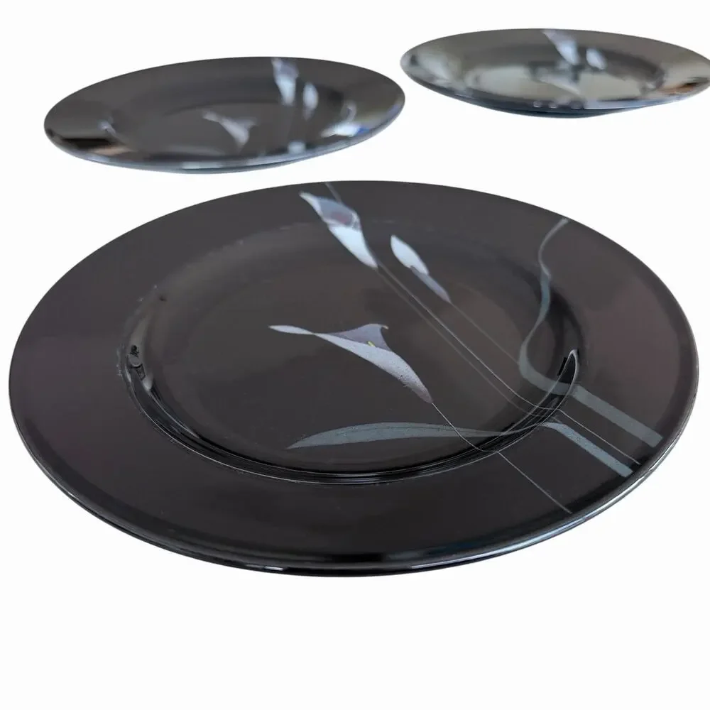 Mikasa Galleria OPUS BLACK FK701 Salad Plates Calla Lily 8.25 In set of 4 Japan